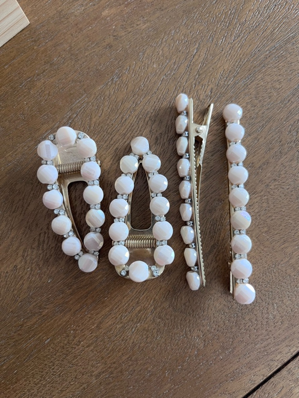 Anthropologie Cream Beaded Hair Clip Set